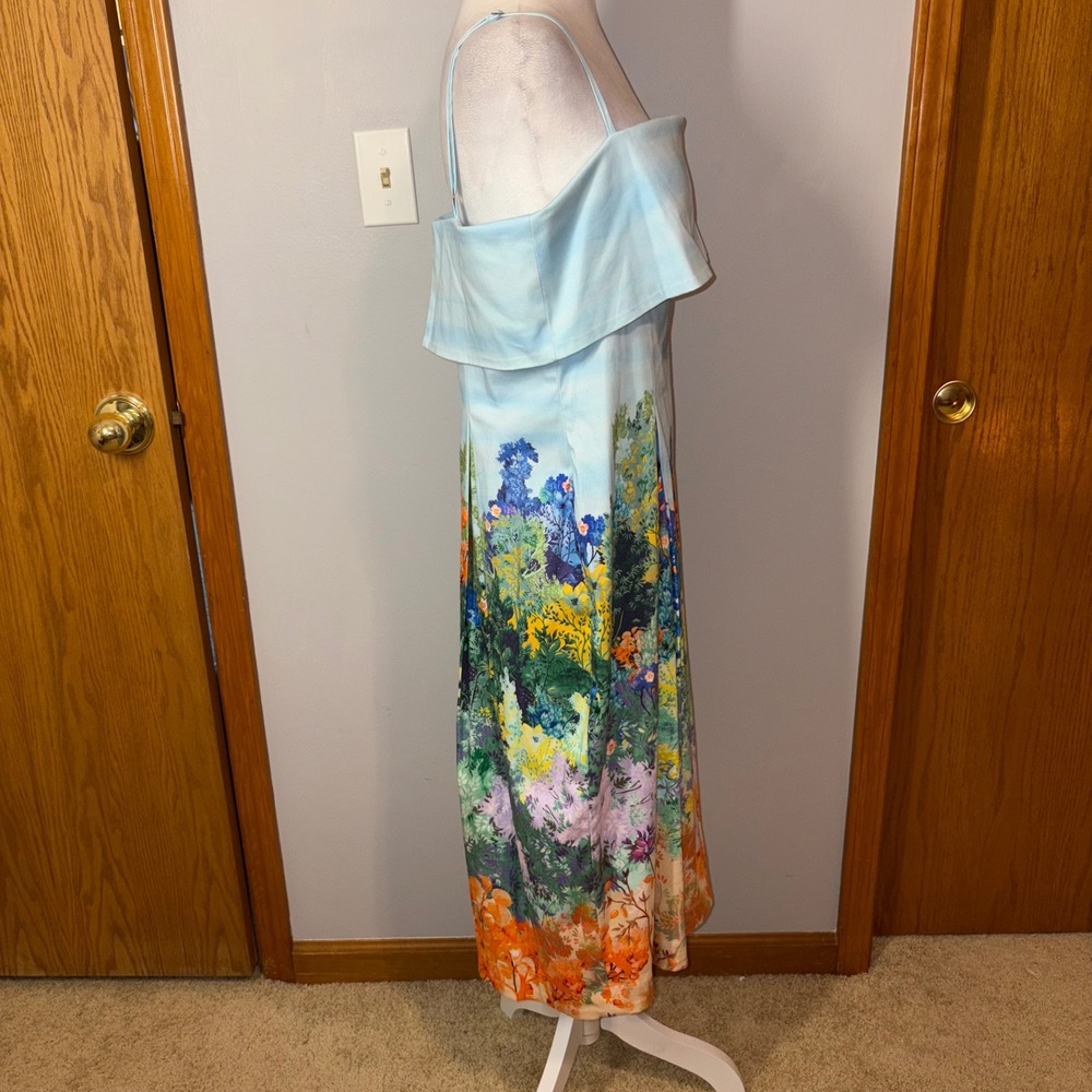 Anthropologie sleeveless fold over knee‎ length Dress floral Midi Blue Size L - Picture 7 of 14